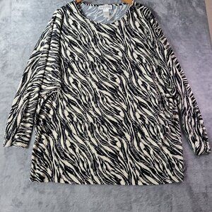 Draper's & Damon's Womens 1X Zebra Print Textured Long Sleeve Top Black White